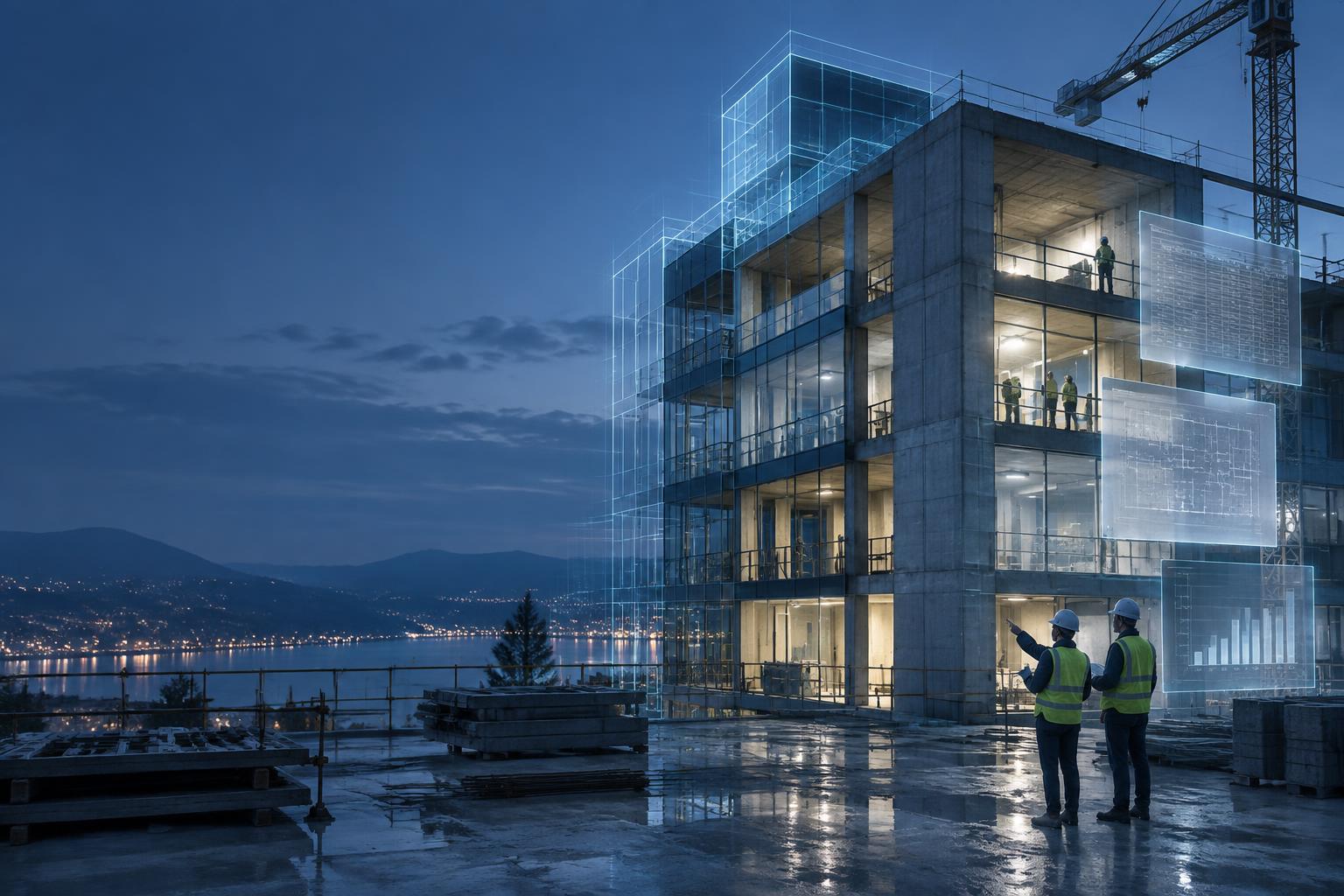 Edificio in costruzione con livelli tecnici digitali