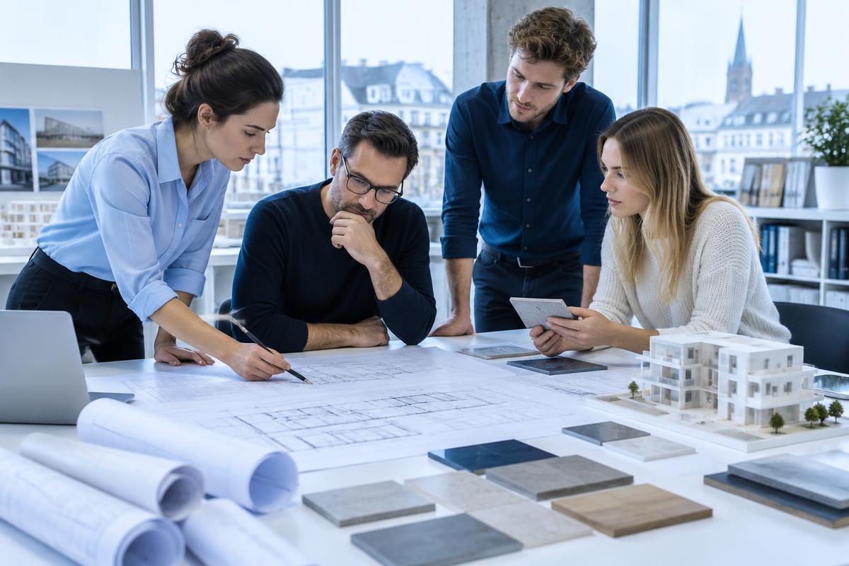 Progettisti al lavoro su disegni