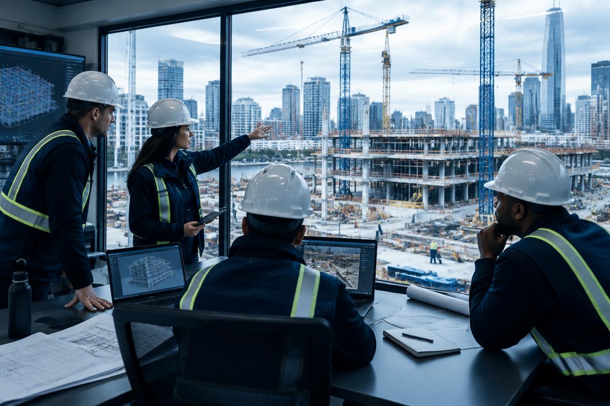 Team di general contractor coordina un grande cantiere